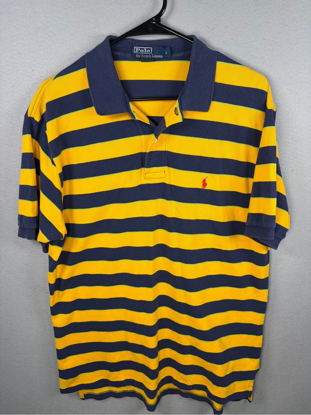 Polo by Ralph Lauren Vintage 90’s Yellow & Navy Striped Cotton Polo Shirt
